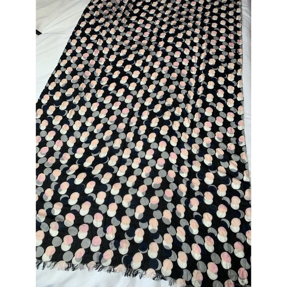 Kate Spade Steal the Spotlight Black Pink Gray Spots 100% Silk Oblong Scarf 79" - Picture 4 of 6